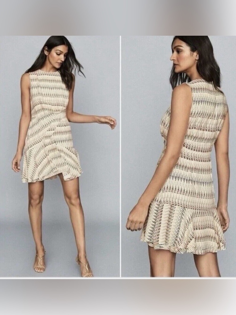 REISS Andrina Spot Ruffle Mini Dress Orange Cream Black Polka Dot‎ Sleevless 6